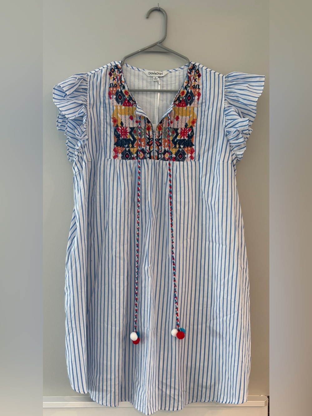 DAVID & Dani Striped Embroidered Tunic Dress Sz M